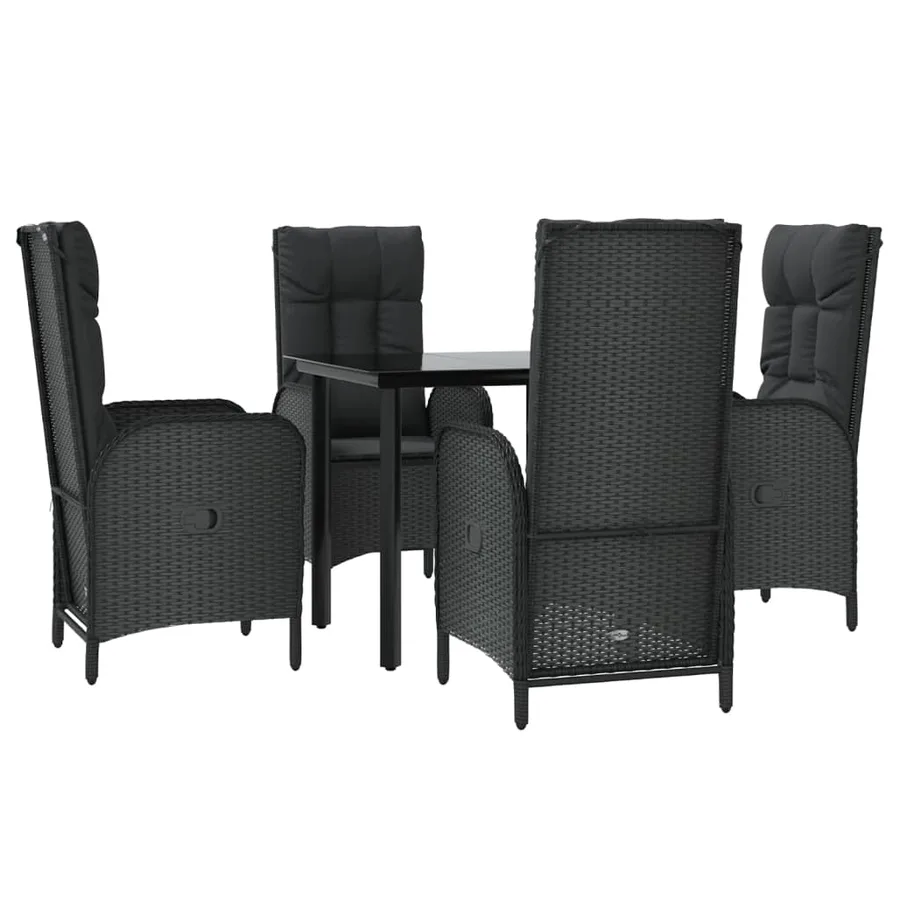 Ensemble à manger de jardin coussins 5pcs Noir Résine tressée - 3