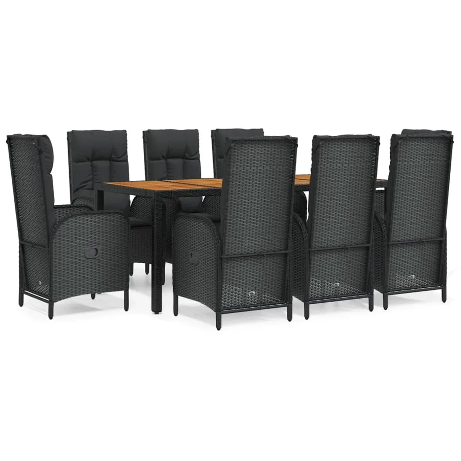 Ensemble à manger jardin 9pcs et coussins noir résine tressée - 2