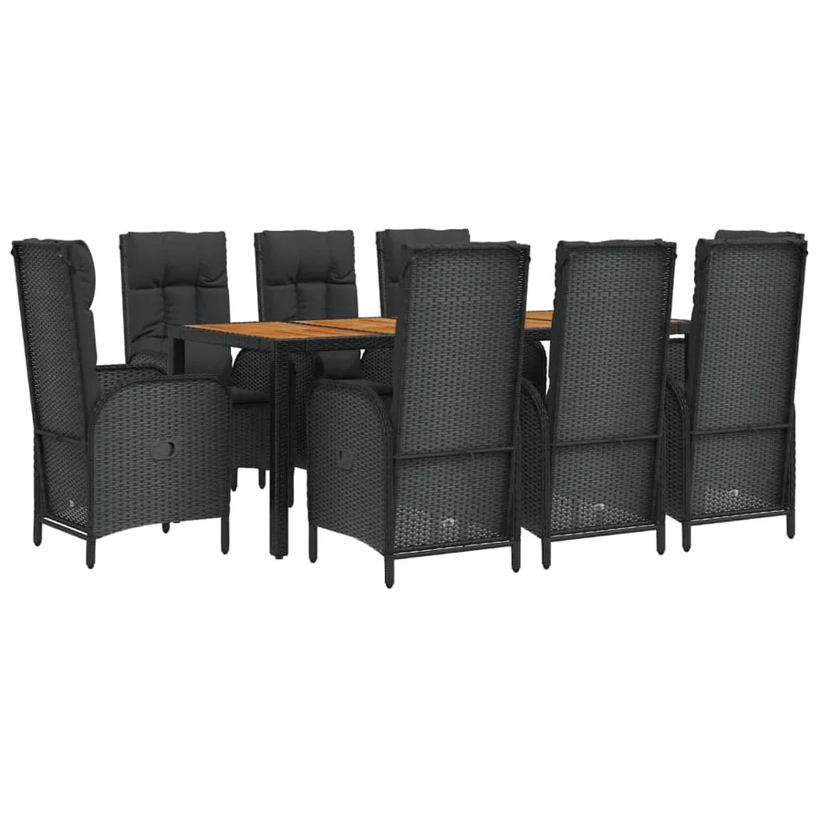 Ensemble à manger jardin 9pcs et coussins noir résine tressée - 3
