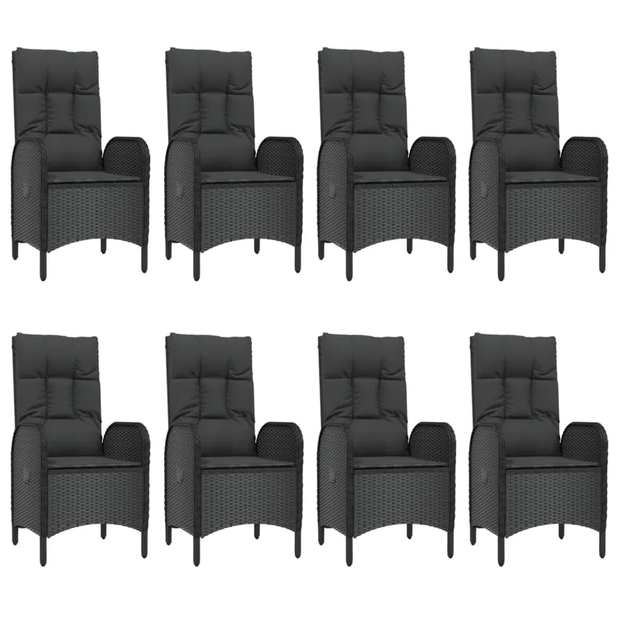 Ensemble à manger jardin 9pcs et coussins noir résine tressée - 4