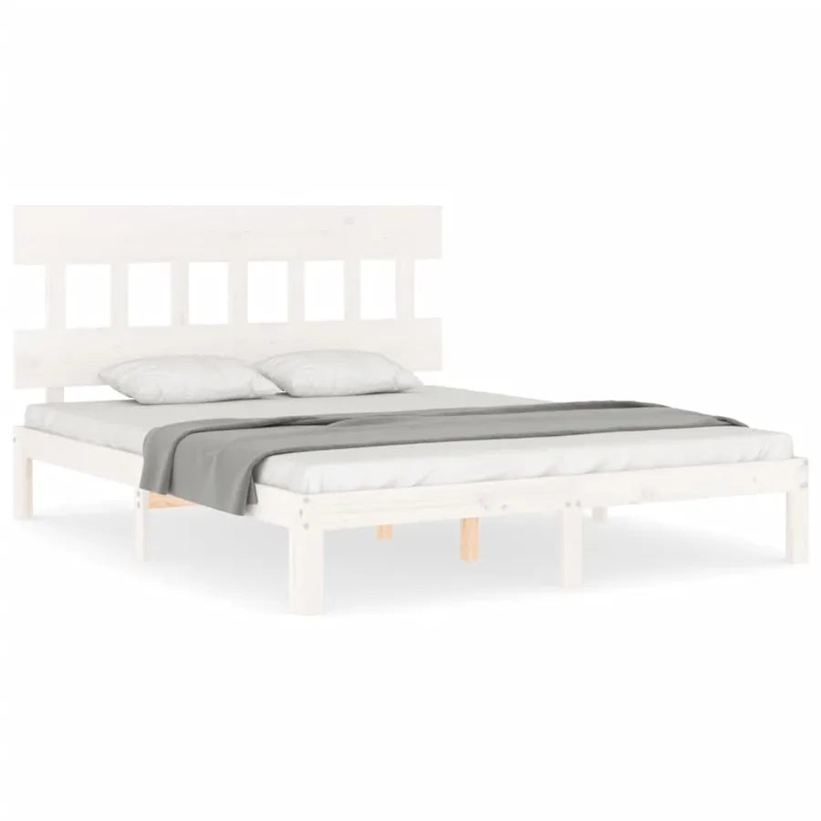 Cadre de lit sans matelas blanc 160x200 cm bois de pin massif - 2