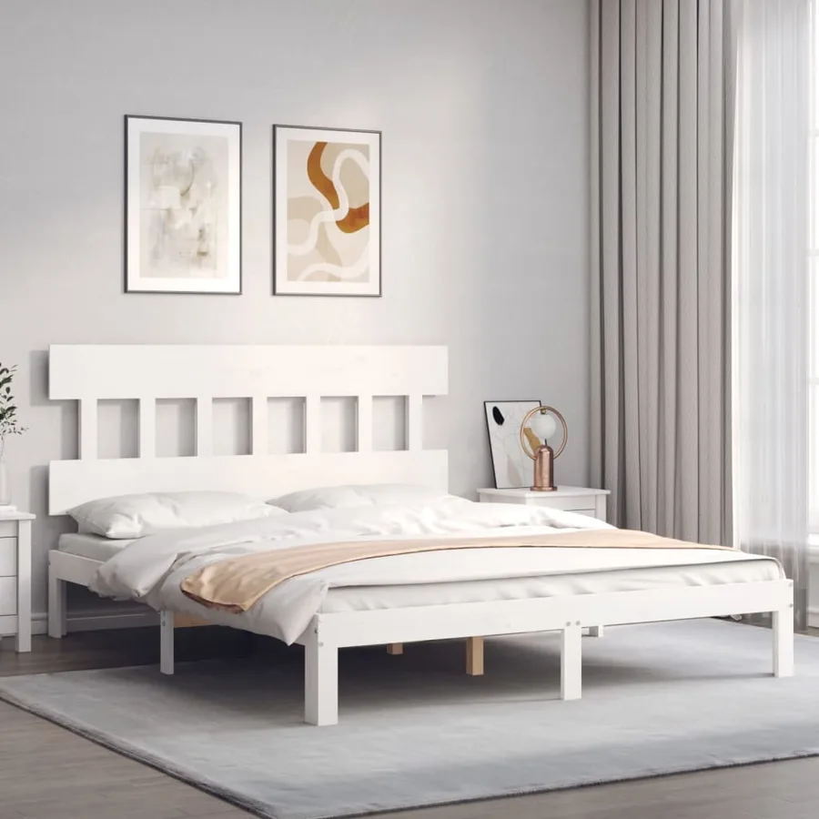 Cadre de lit sans matelas blanc 160x200 cm bois de pin massif - 3