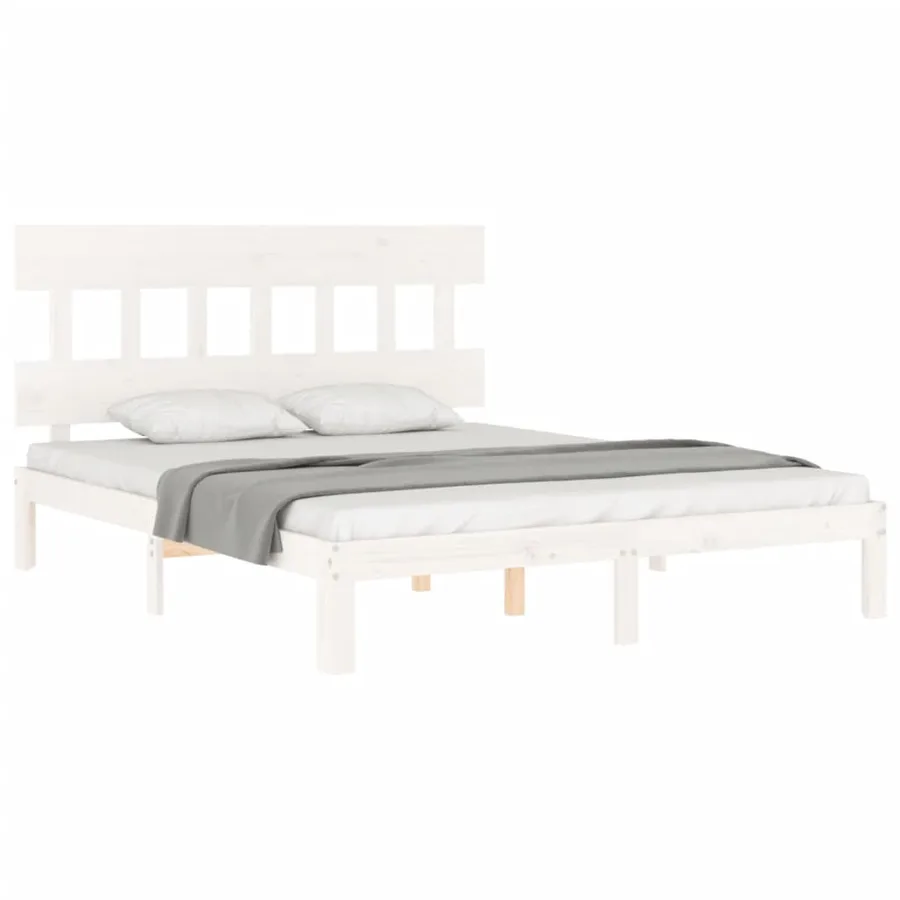 Cadre de lit sans matelas blanc 160x200 cm bois de pin massif - 4