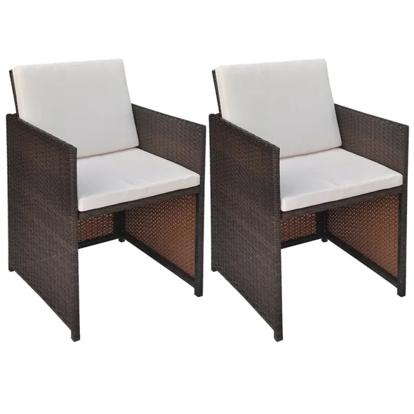 Chaises de jardin lot de 2 avec coussins Résine tressée Marron