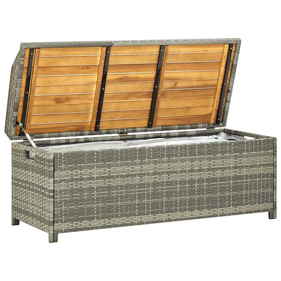Banc de rangement de jardin 120 cm Résine tressée Gris - 5