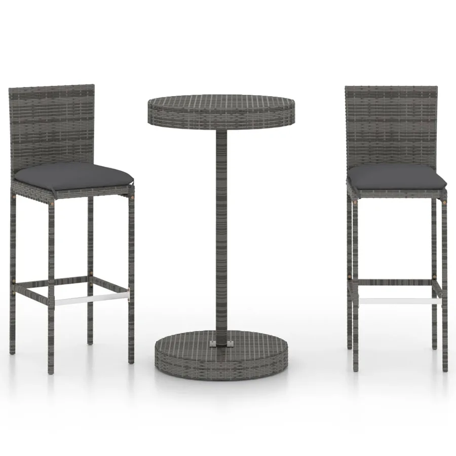 Ensemble de bar de jardin 3 pcs et coussins Résine tressée Gris - 2