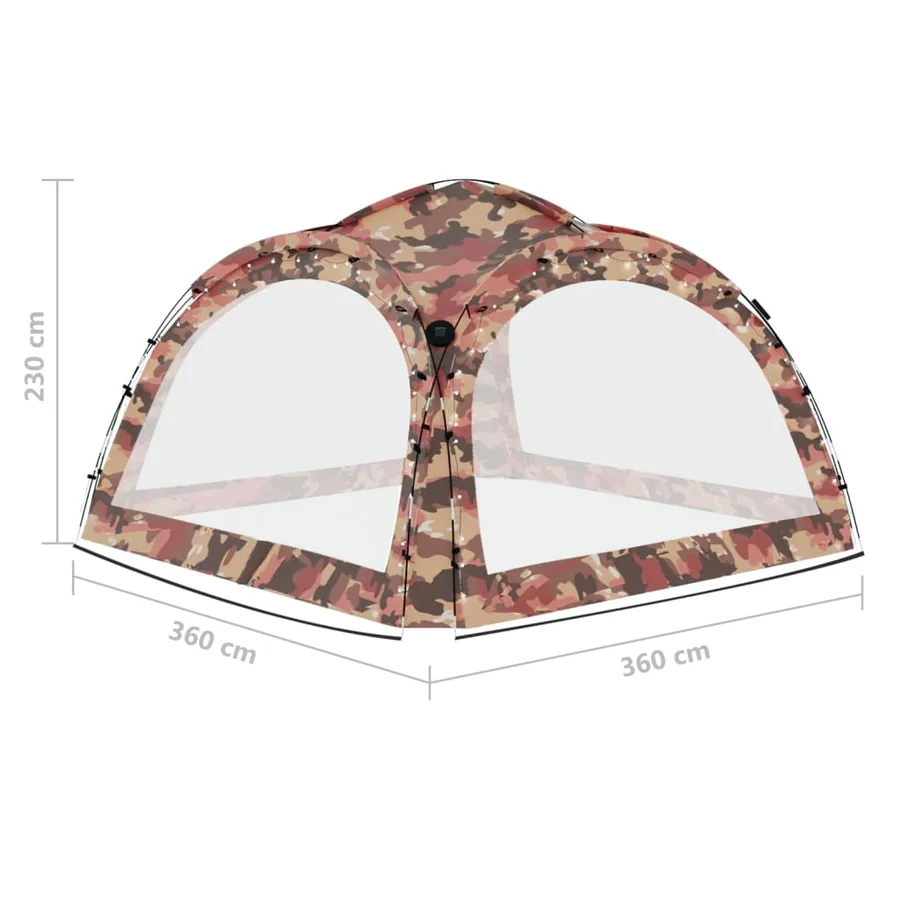 Tente de réception avec LED et 4 parois 3,6x3,6x2,3m Camouflage - 13
