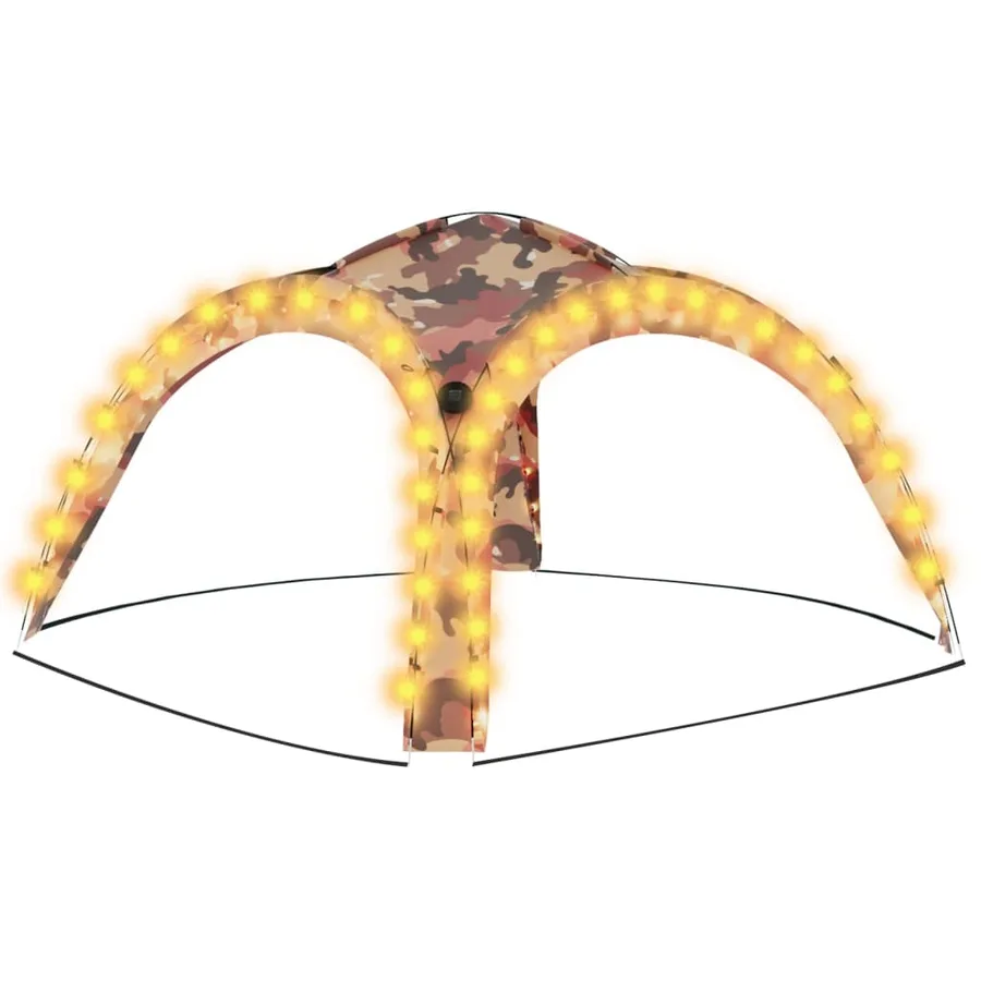 Tente de réception avec LED et 4 parois 3,6x3,6x2,3m Camouflage - 2