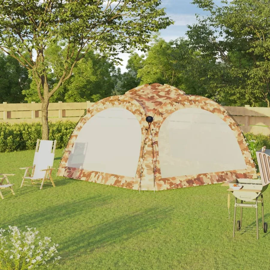 Tente de réception avec LED et 4 parois 3,6x3,6x2,3m Camouflage - 3