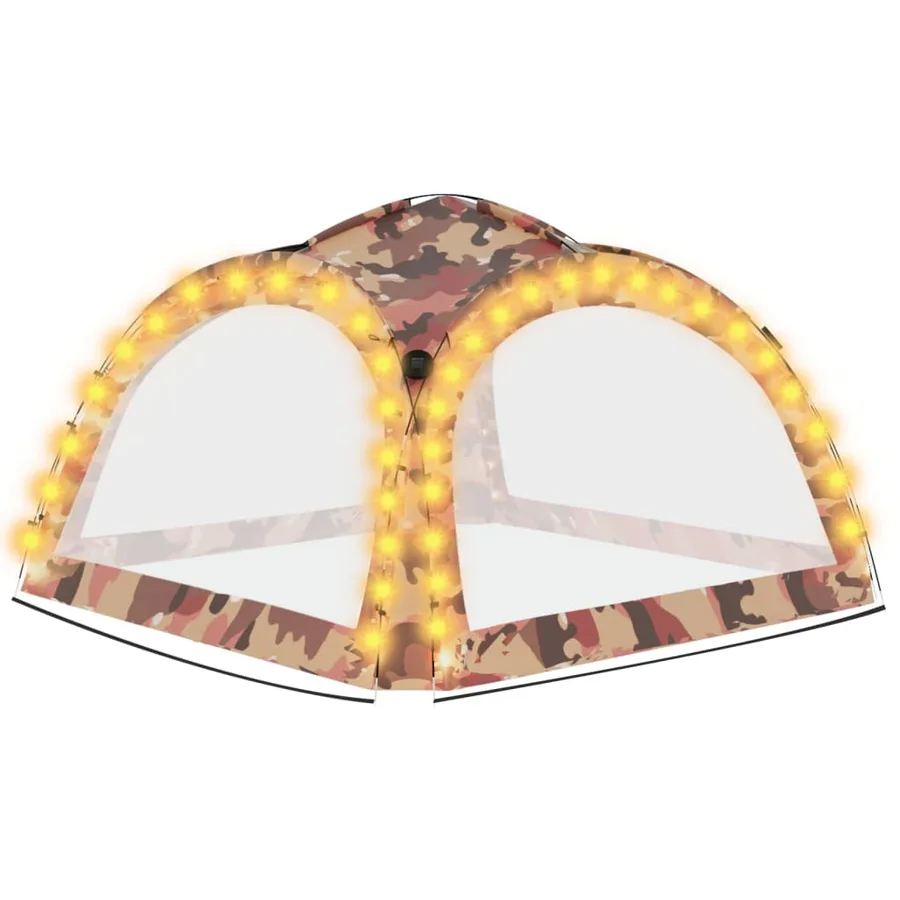 Tente de réception avec LED et 4 parois 3,6x3,6x2,3m Camouflage - 4