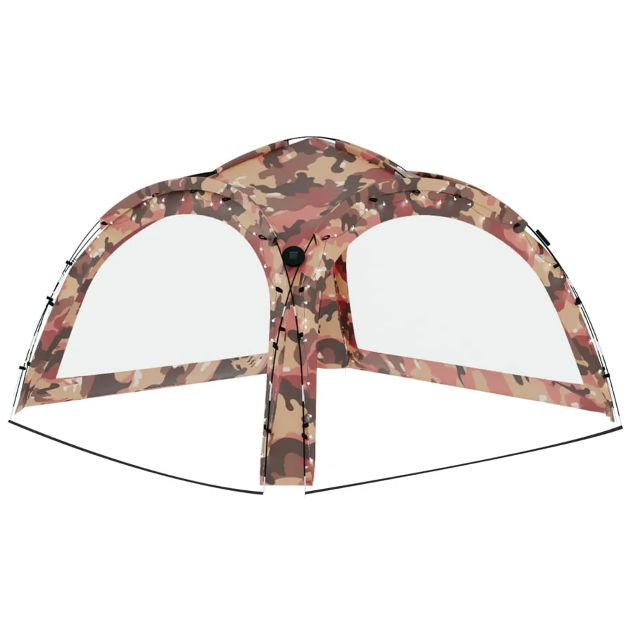 Tente de réception avec LED et 4 parois 3,6x3,6x2,3m Camouflage - 5