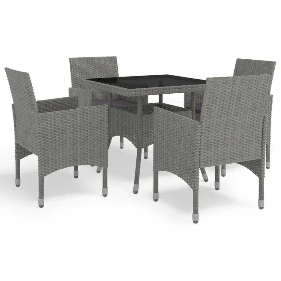 Ensemble à manger de jardin 5 pcs Gris Résine tressée et verre