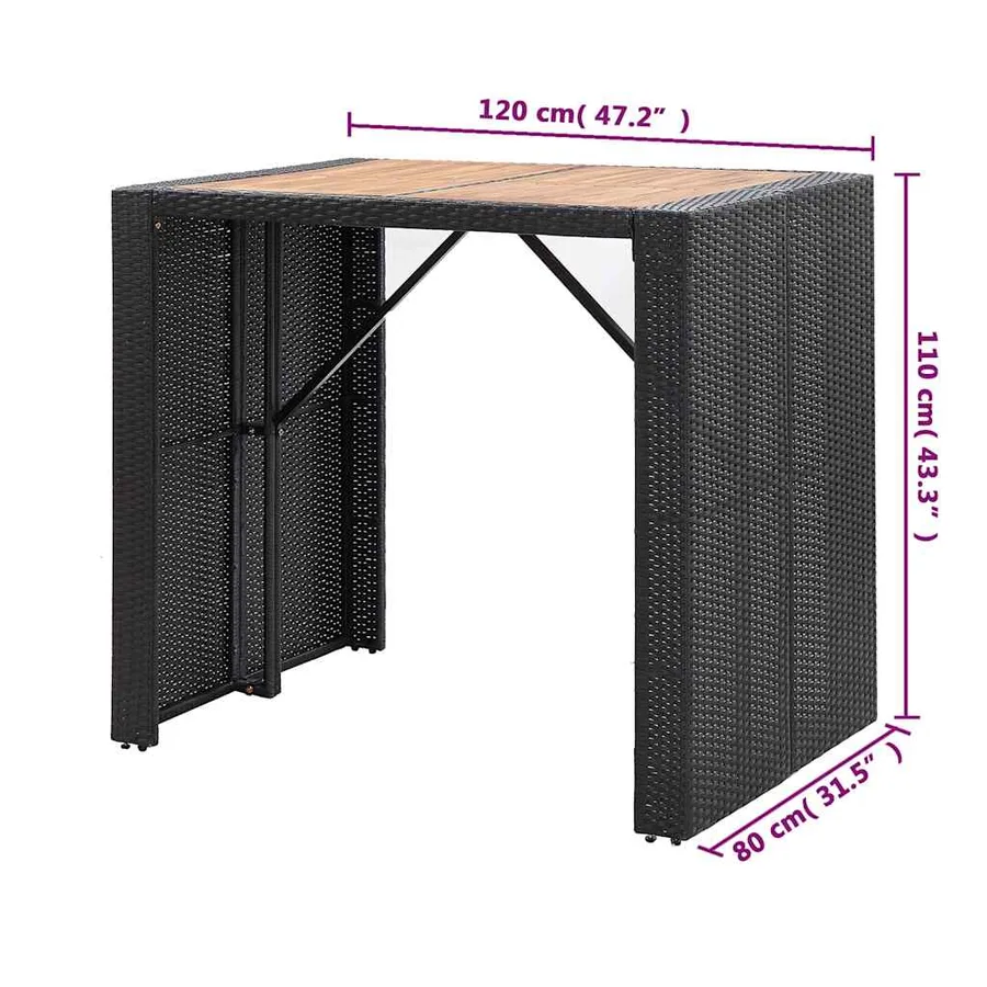 Ensemble de bar 5 pcs Résine tressée et bois d'acacia Noir - 12