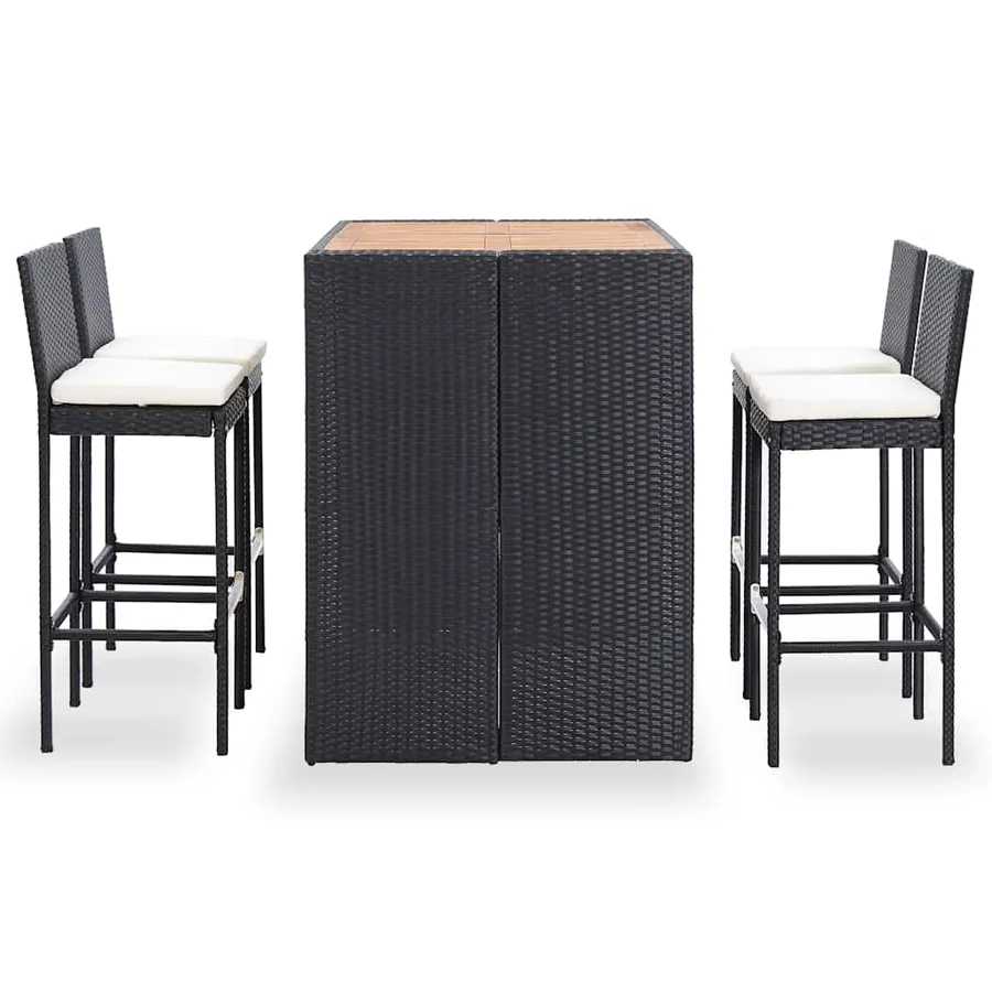 Ensemble de bar 5 pcs Résine tressée et bois d'acacia Noir - 2