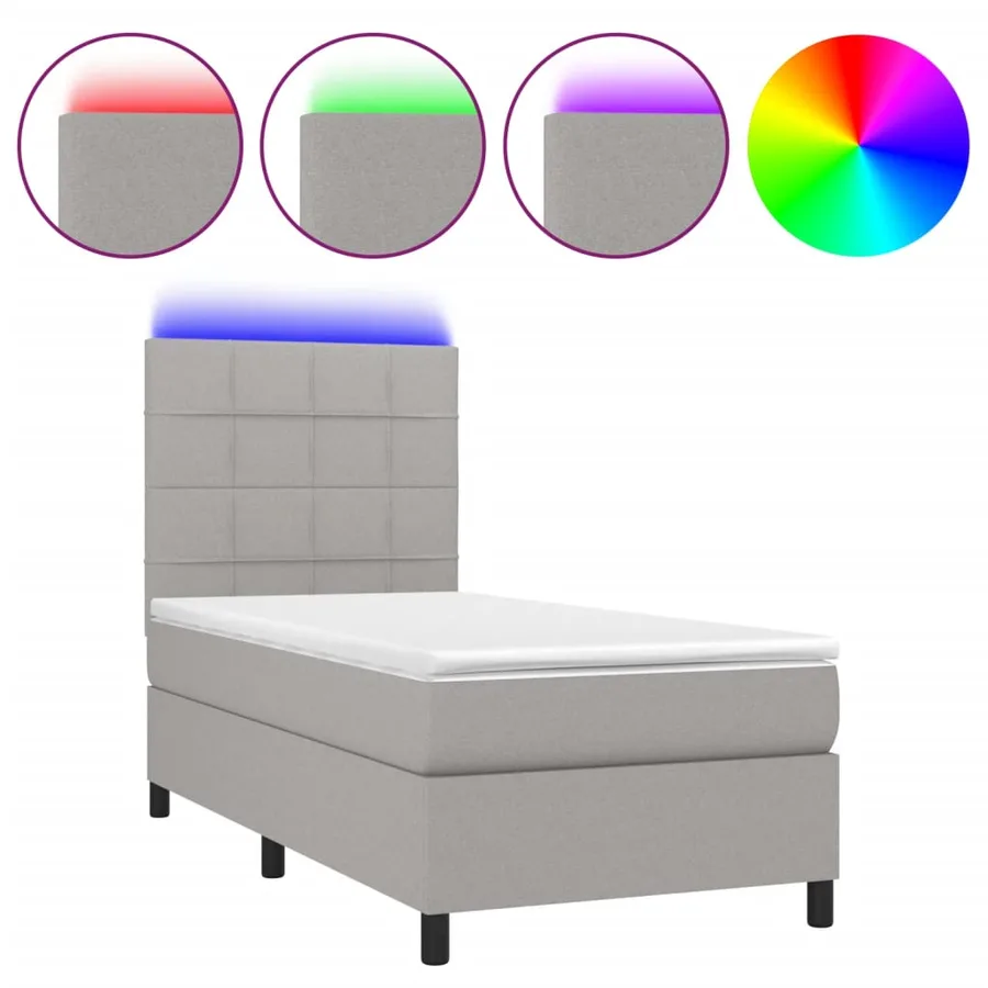 Sommier à lattes de lit avec matelas et LED Gris clair 90x200cm - 2