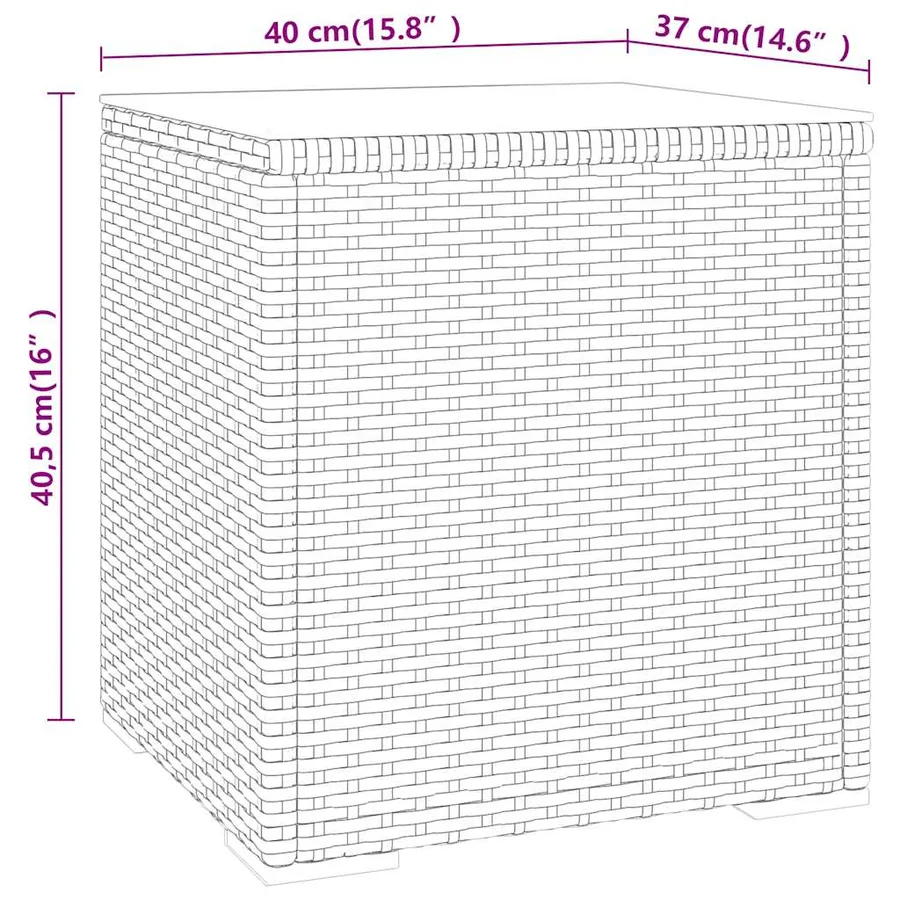 Table d'appoint gris 40x37x40,5 cm poly rotin et verre trempé - 5
