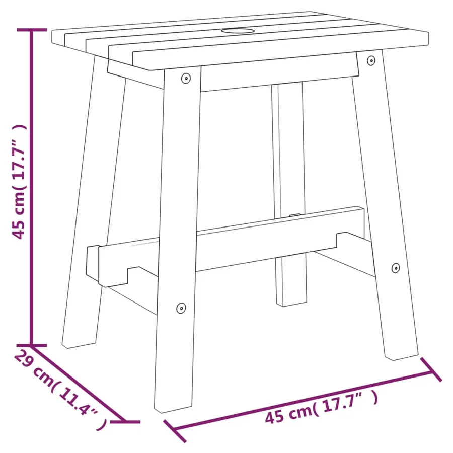 Tabouret 45x29x45 cm Rectangulaire Bois d'acacia solide - 7