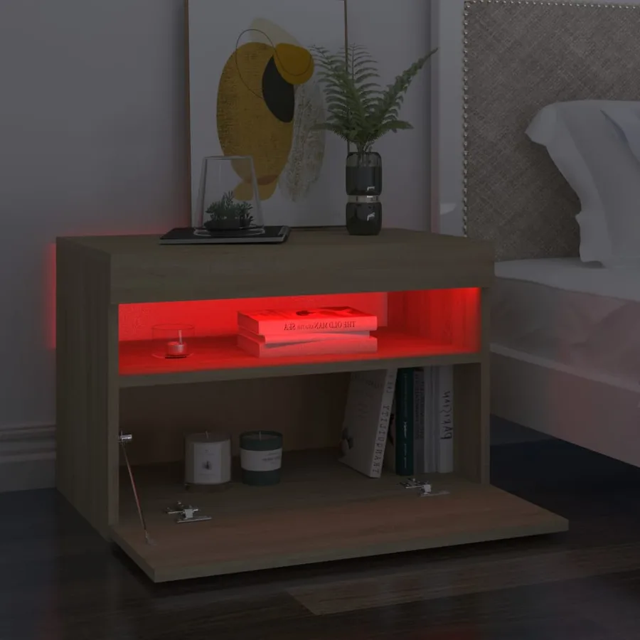 Table de chevet avec lumières LED chêne sonoma 60x35x40 cm - 4