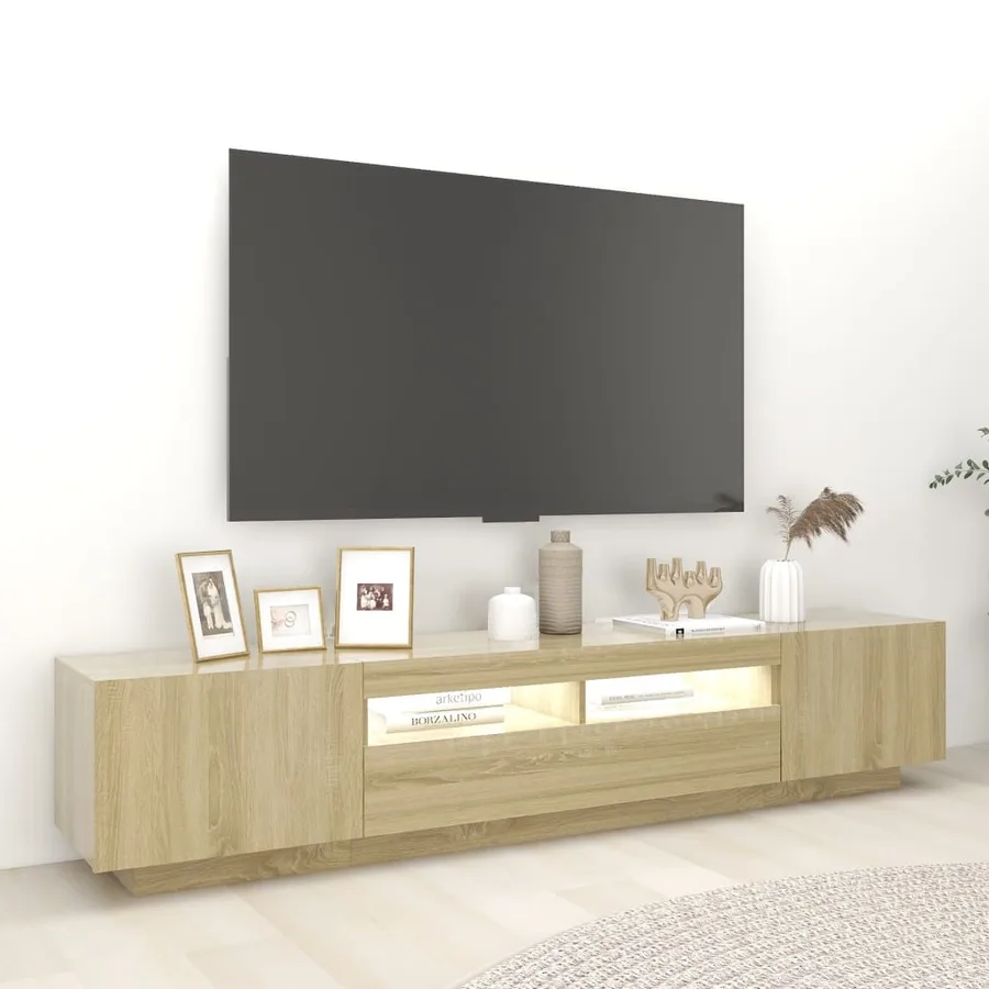 Meuble TV avec lumières LED Chêne sonoma 200x35x40 cm - 3