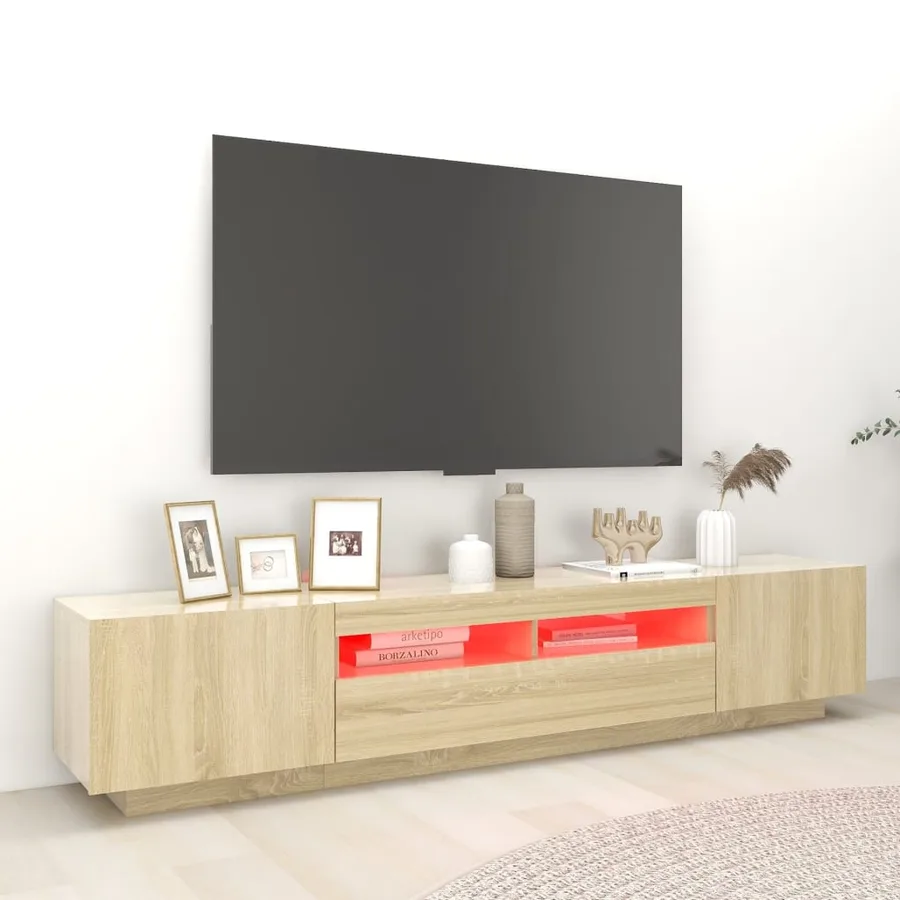 Meuble TV avec lumières LED Chêne sonoma 200x35x40 cm - 4