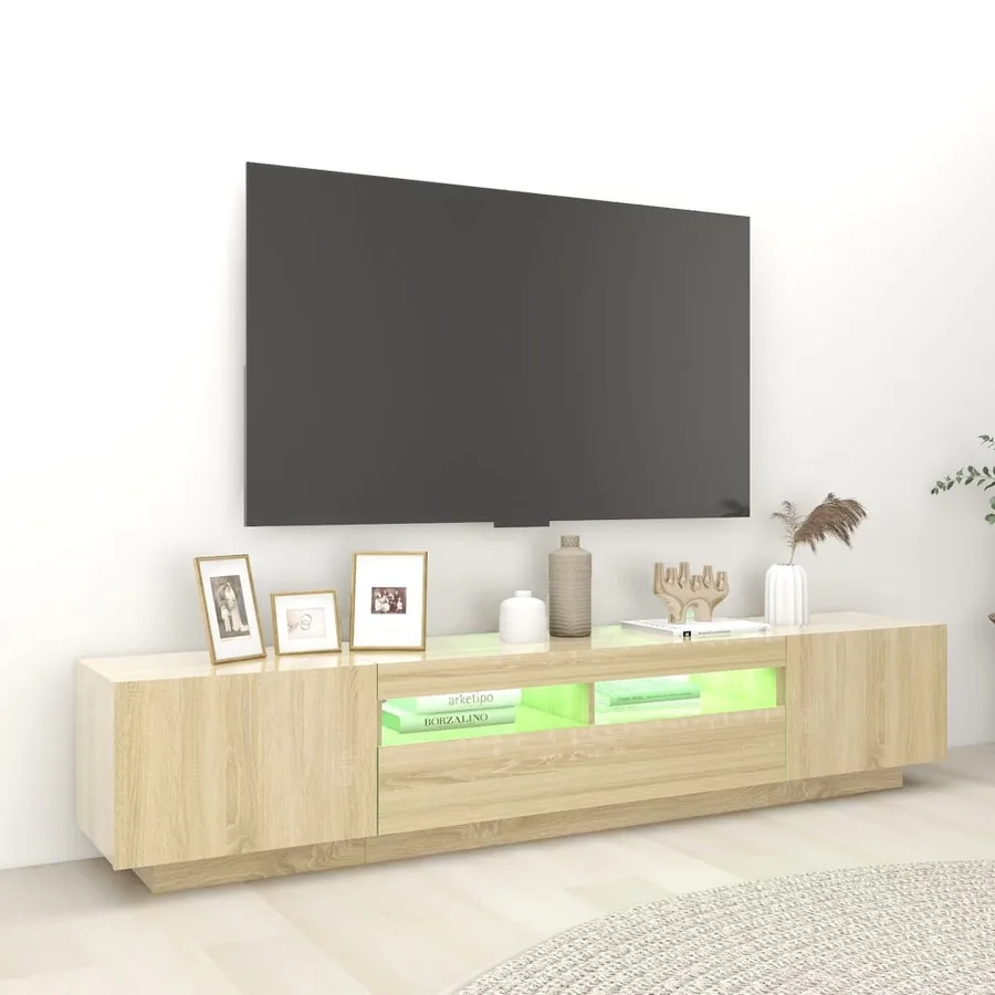 Meuble TV avec lumières LED Chêne sonoma 200x35x40 cm - 5