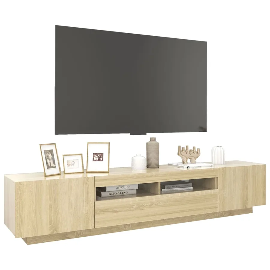 Meuble TV avec lumières LED Chêne sonoma 200x35x40 cm - 6
