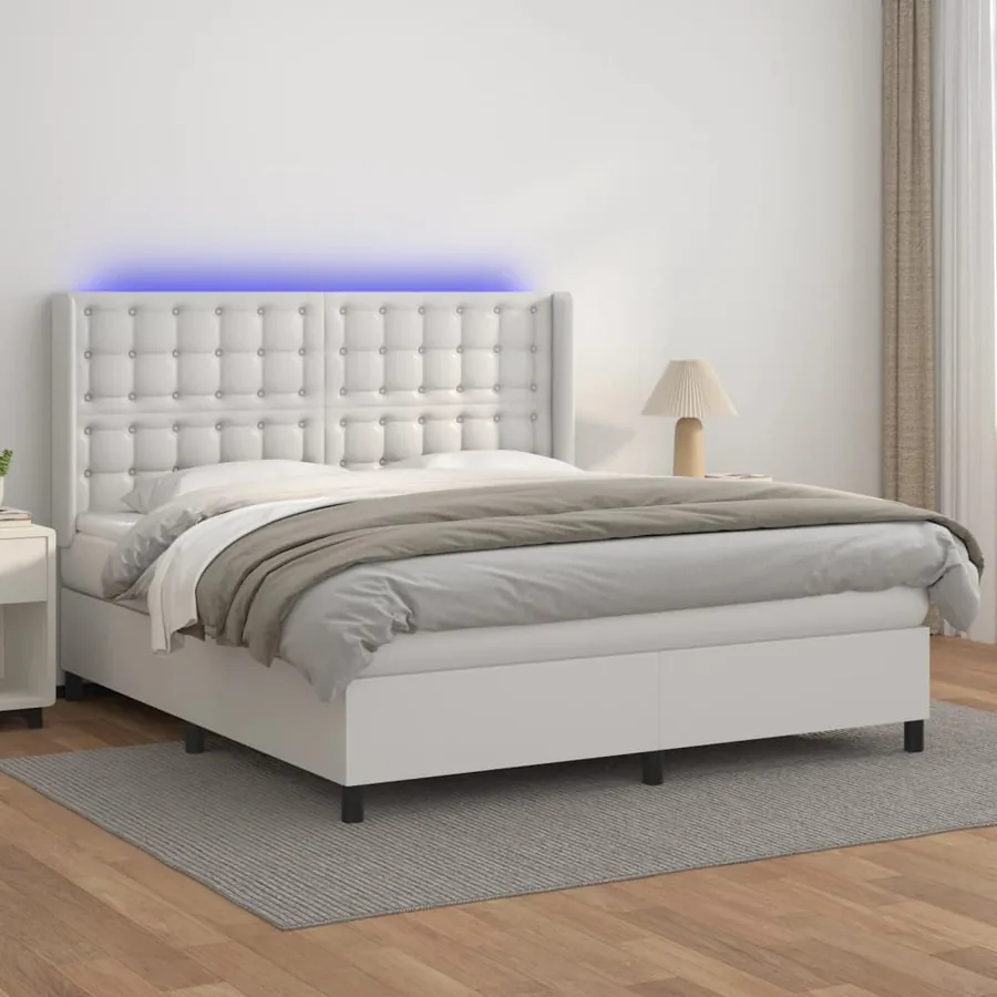 Sommier à lattes de lit matelas LED Blanc 180x200 cm Similicuir