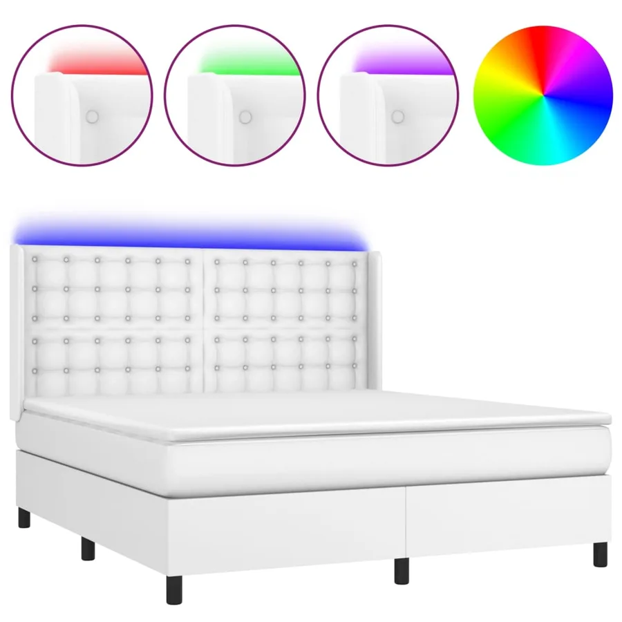 Sommier à lattes de lit matelas LED Blanc 180x200 cm Similicuir - 2