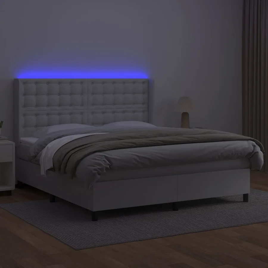 Sommier à lattes de lit matelas LED Blanc 180x200 cm Similicuir - 3