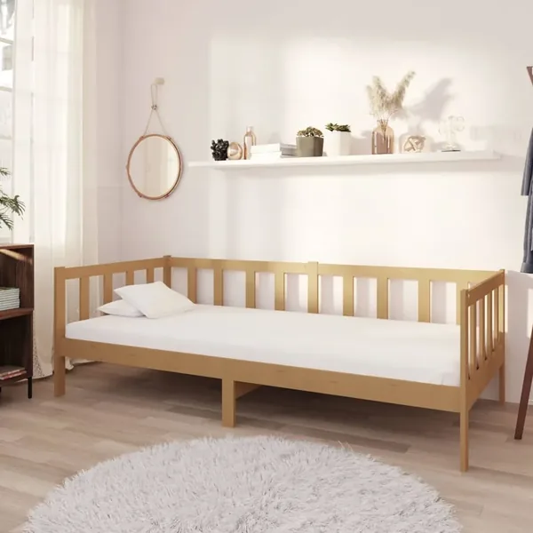 Lit de repos et matelas 90x200cm Marron miel Bois de pin massif