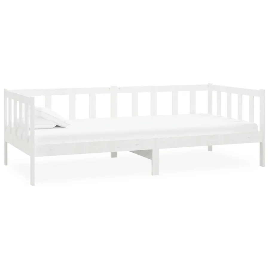 Lit de repos avec matelas 90x200 cm Blanc Bois de pin massif - 4