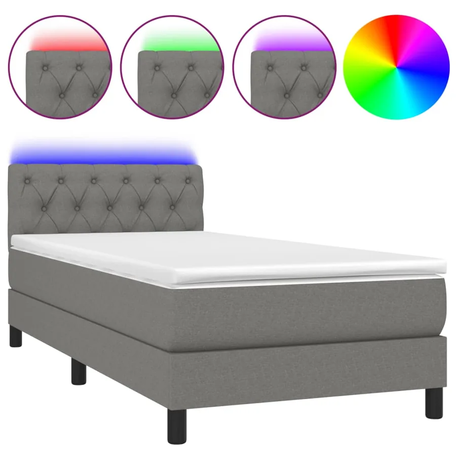 Sommier à lattes de lit avec matelas et LED Gris foncé 80x200cm - 2