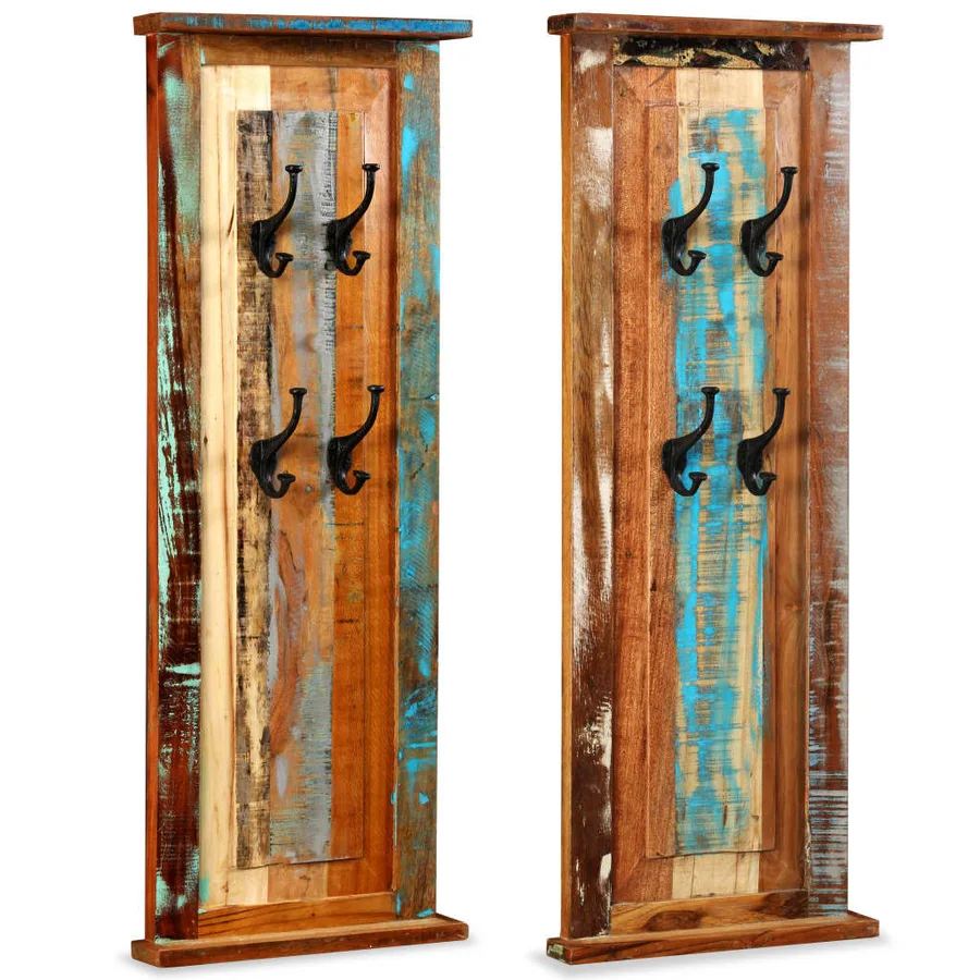 Porte-manteau 2 pcs Bois de récupération massif 38x100 cm - 4