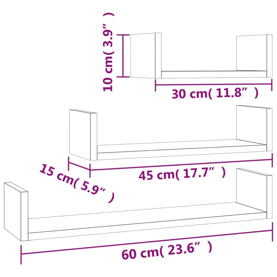 Étagères murales 3 pcs Chêne sonoma Bois d'ingénierie - 7