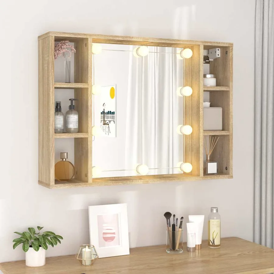 Armoire de miroir avec LED Chêne sonoma 76x15x55 cm - 4