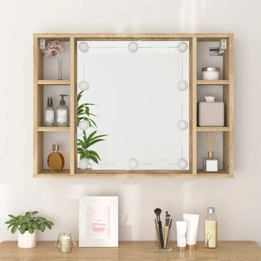 Armoire de miroir avec LED Chêne sonoma 76x15x55 cm - 5