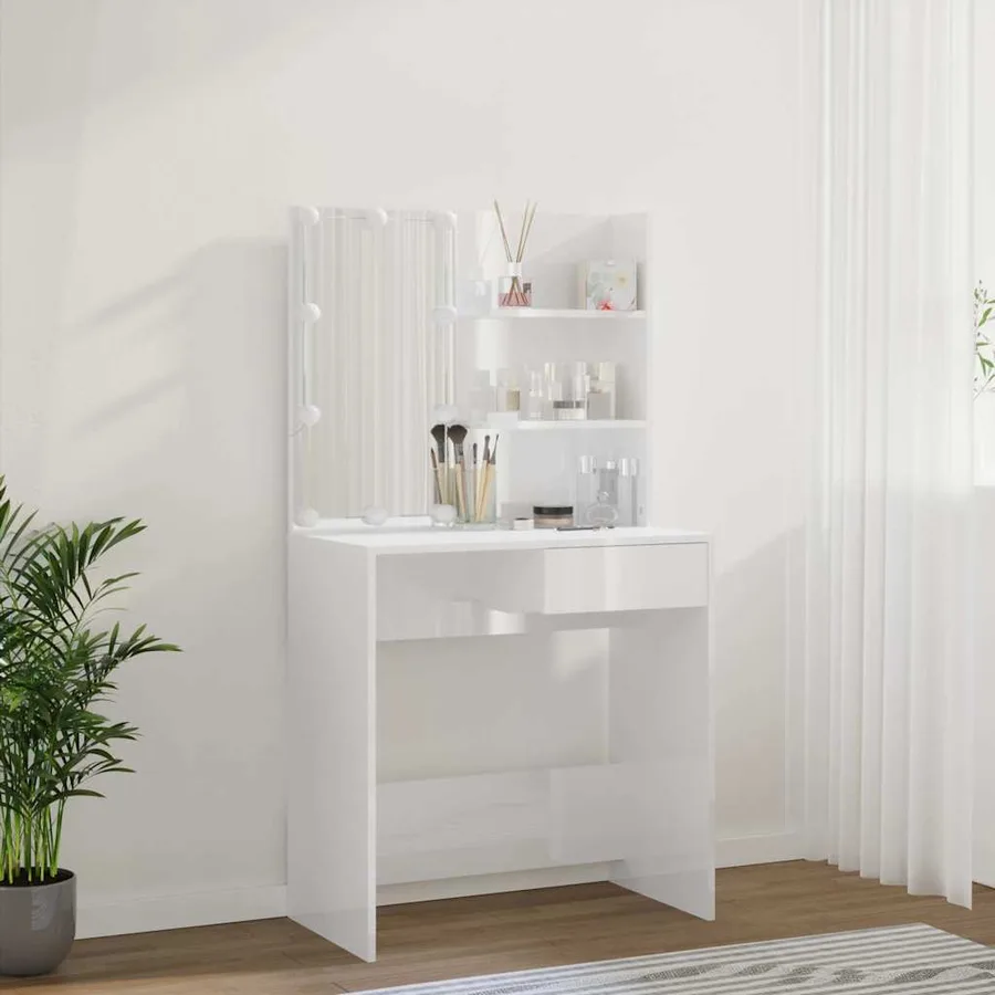 Coiffeuse avec LED Blanc brillant 74,5x40x141 cm - 15