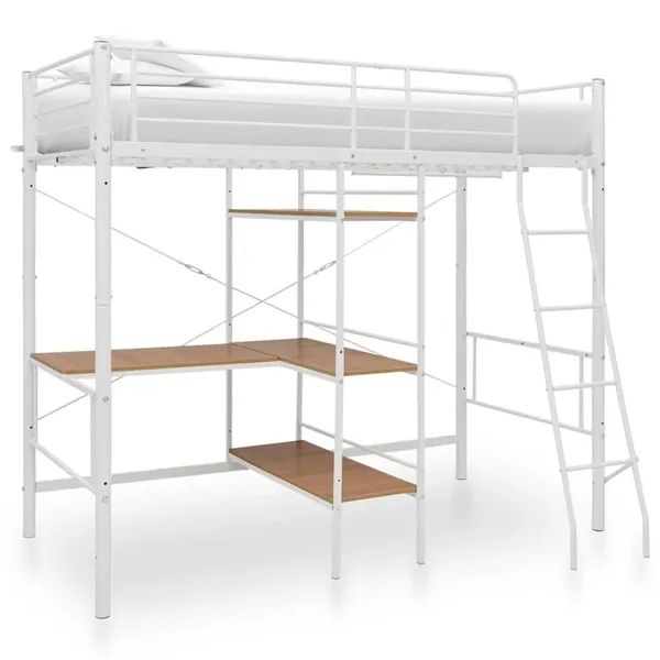 Lit superposé avec table sans matelas blanc métal 90x200 cm