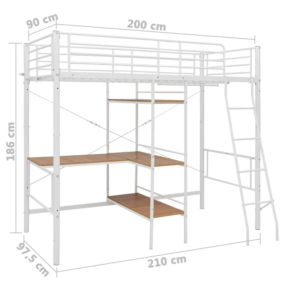 Lit superposé avec table sans matelas blanc métal 90x200 cm - 7