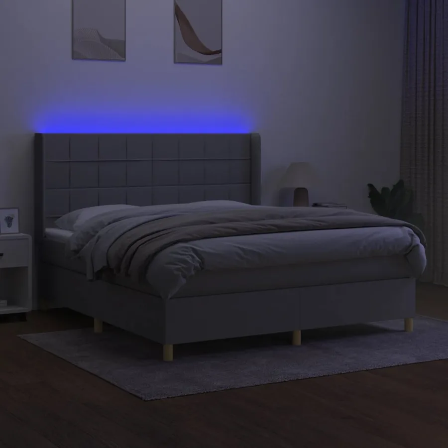 Sommier à lattes de lit matelas LED Gris clair 180x200 cm Tissu - 3