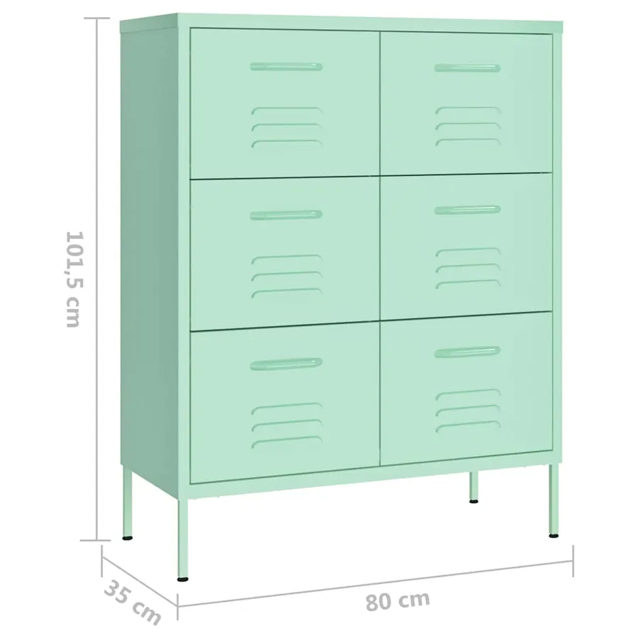 Armoire à tiroirs Vert menthe 80x35x101,5 cm Acier - 9