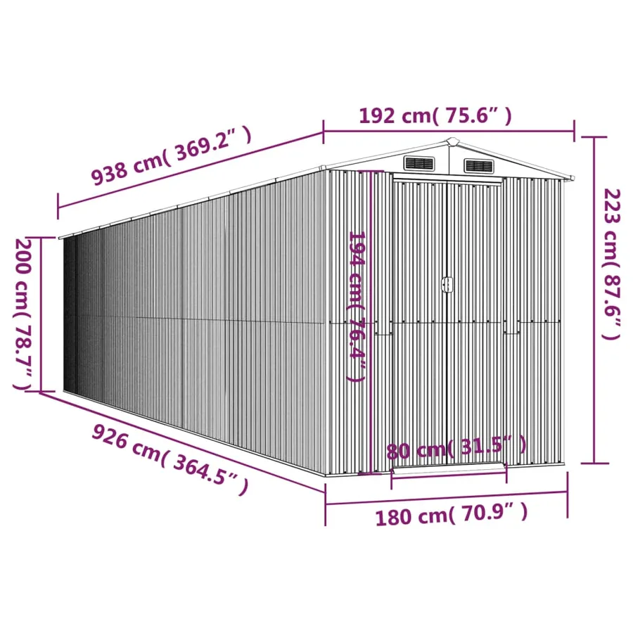 Abri de jardin Anthracite 192x938x223 cm Métal galvanisé - 8