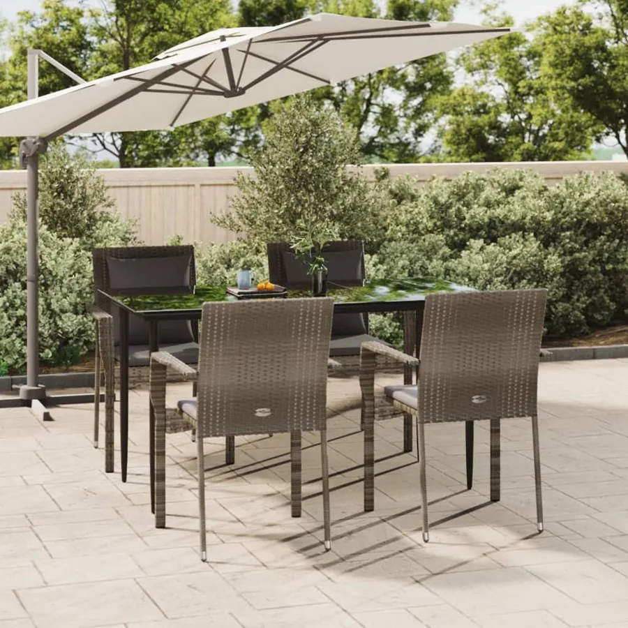Ensemble à manger de jardin coussins 5 pcs noir et gris