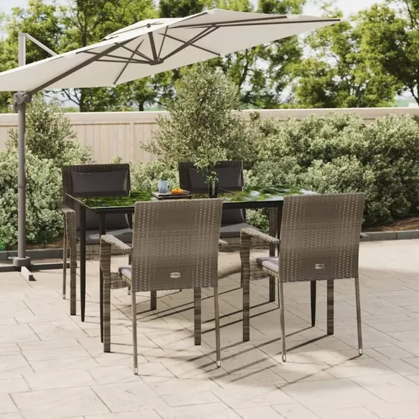 Ensemble à manger de jardin coussins 5 pcs noir et gris