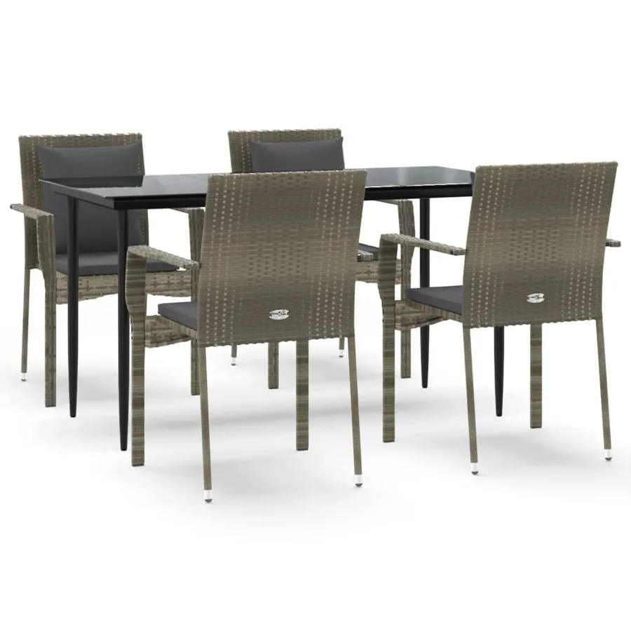 Ensemble à manger de jardin coussins 5 pcs noir et gris - 2