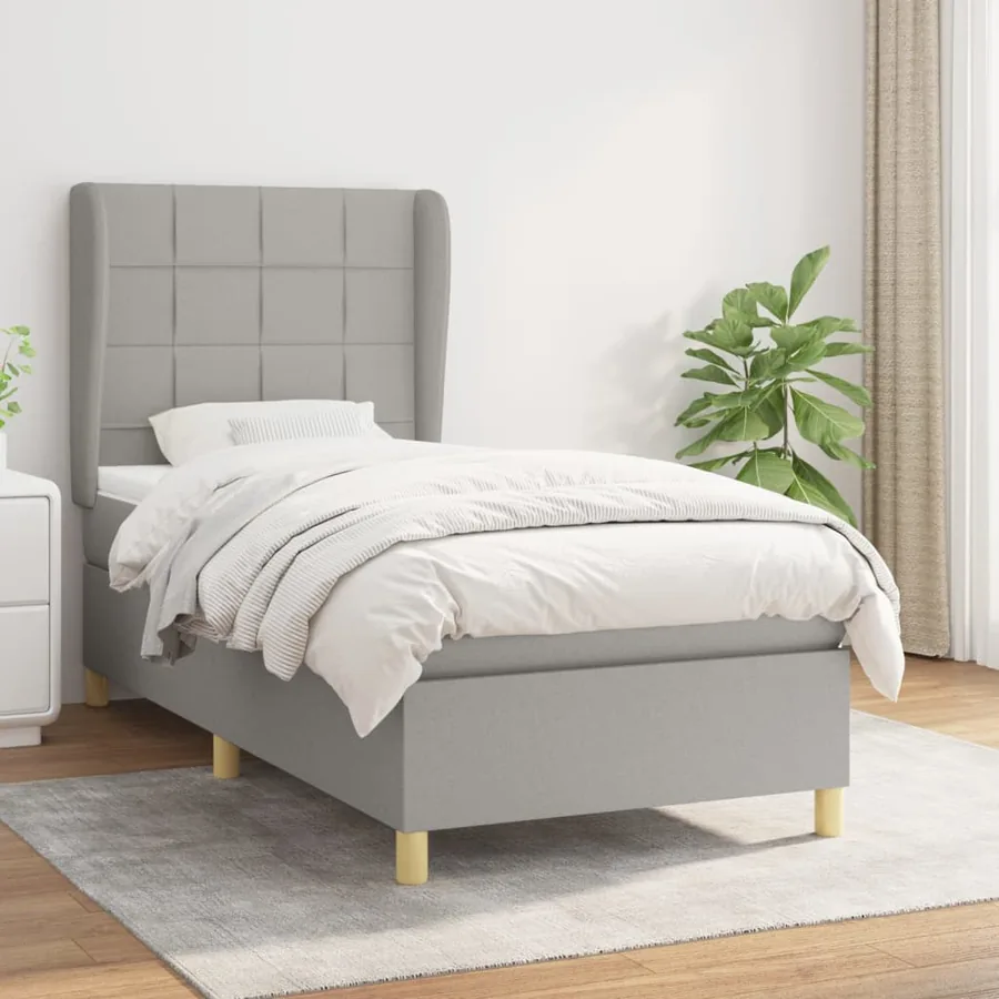 Sommier à lattes de lit avec matelas Gris clair 90x200 cm Tissu