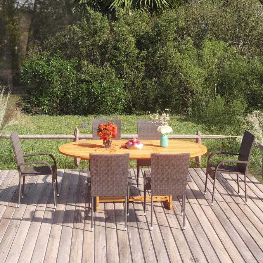 Ensemble à Manger de jardin 7 pcs Résine tressée Marron