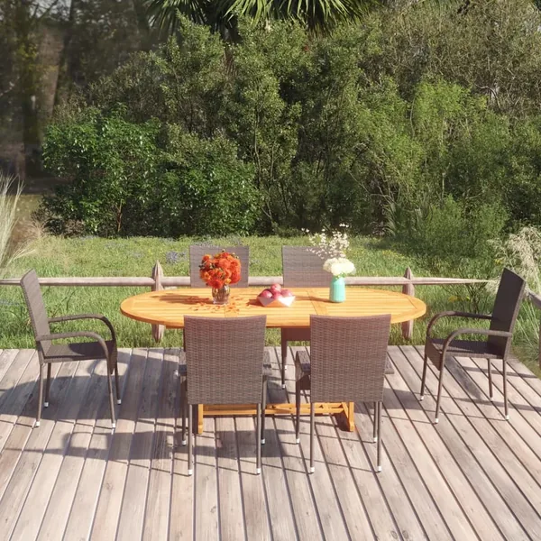 Ensemble à Manger de jardin 7 pcs Résine tressée Marron
