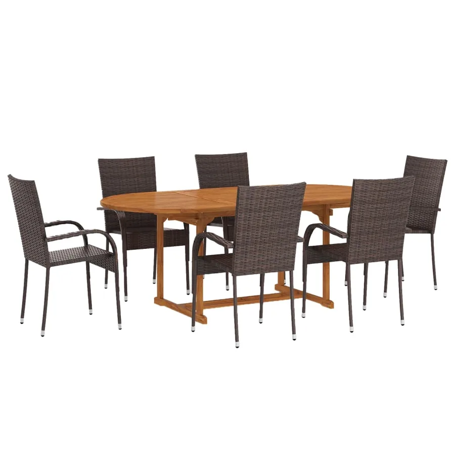 Ensemble à Manger de jardin 7 pcs Résine tressée Marron - 2