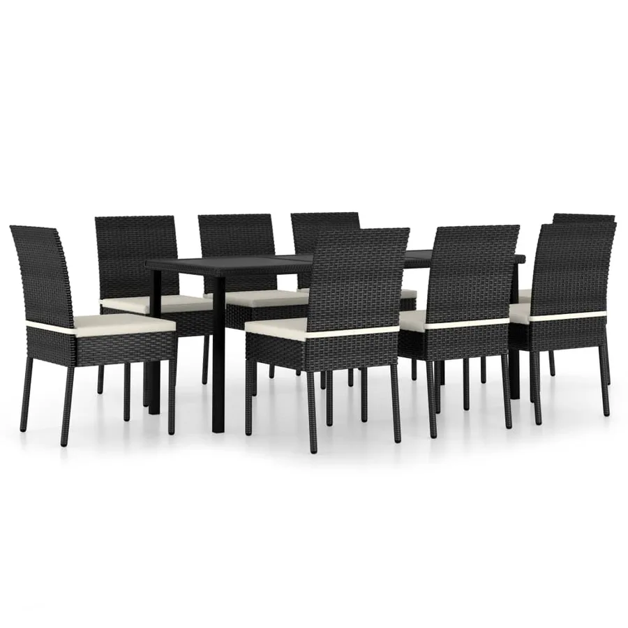 Ensemble à manger de jardin 9 pcs Résine tressée Noir - 2